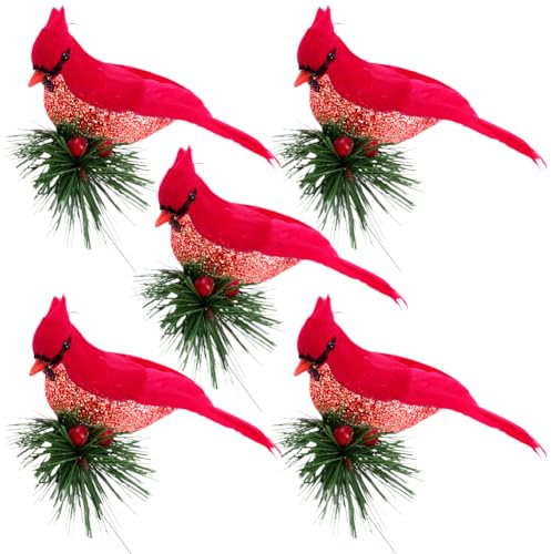5 Stück Rote Künstliche Vögel,Weihnachtsbaumschmuck Deko Vogel,Rote Deko Glitzer Vogel Künstliche Vögel Weihnachten Mit Klammer Ornament,Für Weihnachtsbaum Dekoration Wohnzimmer Wohnkultur