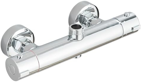 JUNSOTTOR Badewannenarmatur mit Thermostat, Thermostatarmatur mit 38°C Sicherheitstaste & Verbrühungsschutz, Aufputz Mischbatterie aus Messing (Chrom)