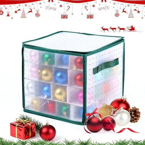 Weihnachtskugeln Aufbewahrung Hanging Organizer, Beewiner Aufbewahrungsbox Weihnachtskugeln, Aufbewahrung Box, 64 Fächer je 7.5 cm, für 64 Max (1, Grün, Mittelgroße)
