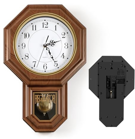 Sunexinlo Pendulum Wall Clocks Battery Operated,Regulator wall Clock with Pendulum,Vintage Decorative Grandfather Clock for Living Room,Bedroom,Kitchen,Office,Brown 11.8x17.7in