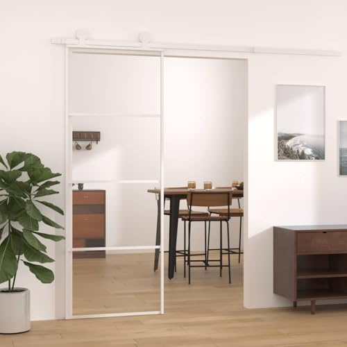 ChicAbode Schiebetür ESG-Glas und Aluminium 76x205cm Glasschiebetür Glastür Tür Schiebetürsystem Schiebetürbeschlag A7