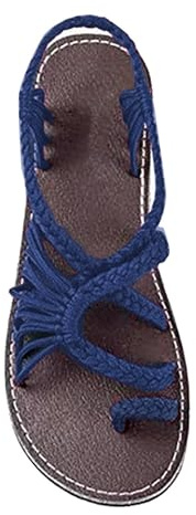 SHOBDW Chanclas Mujer Planas De Cuerda Para Mujer Zapatillas Con Punta Abierta Zapatos Correas Sandalias Verano Playa Dedo Elegantes Hawaianas Comodas Talla 35 43 Primavera Atadas Al Tobillo Azul 35