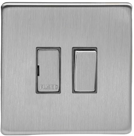 Varilight Switched Fused Spur - Screwless Brushed Steel With Brushed Steel Insert, XDS6DS