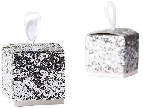 50 Stück Kartonage Twinkle der Gold glänzend glänzend für Gäste Bonboniere Kubus 5 * 5 * 5 cm silber