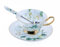 T Tocas Elegant Bone China Coffee Cup Teacup & Saucer & Teaspoon Set, 7oz (White Camellia Printing)