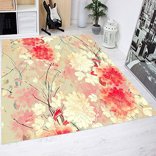 Teppich Rote Blumen PVC verschiedene Maßnahmen | Teppichboden PVC | Boden vinilico | Zuhause 95 x 133 cm