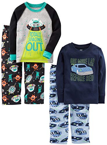 Simple Joys by Carter's 4-Piece Pajama Set (Cotton Top & Fleece Bottom) Pigiama, Auto/Spazio, 5-6 Anni Bambino