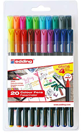 Edding e1200-20S Fasermaler, Set mit 20 Stück, Modell 1200, Farben: 1-12, 14, 17, 19, 20, 58, 83, 87, 88
