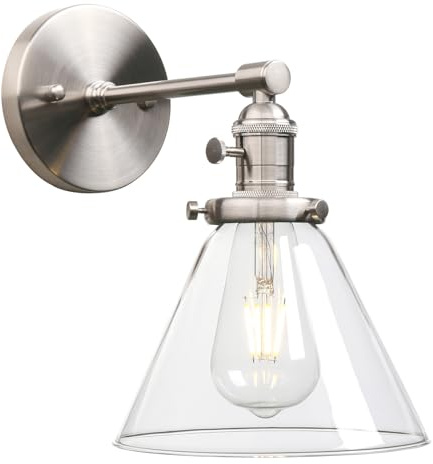 Phansthy Applique murale industrielle Edison 18,5 cm vintage en laiton et verre, éclairage décoratif pour cuisine, salon, couloir (brossé)