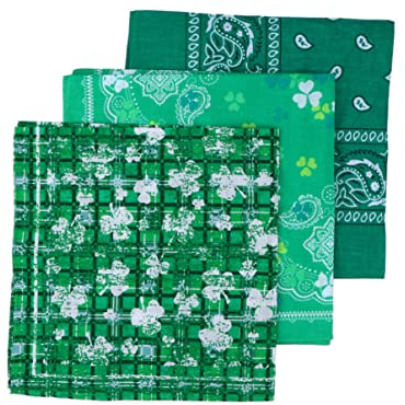 Amosfun St. Patrick's Day Stirnband Schal Baumwolle Kleeblatt Druck Quadrate Stirnband Set Deko Schal für Festival Party 3 Stück
