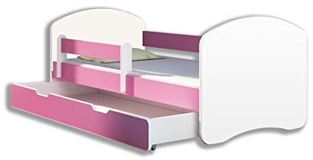 ACMA Letto per bambino Cameretta per bambino con materasso Lettino bambini (Rosa, 160x80 + Cassetto)