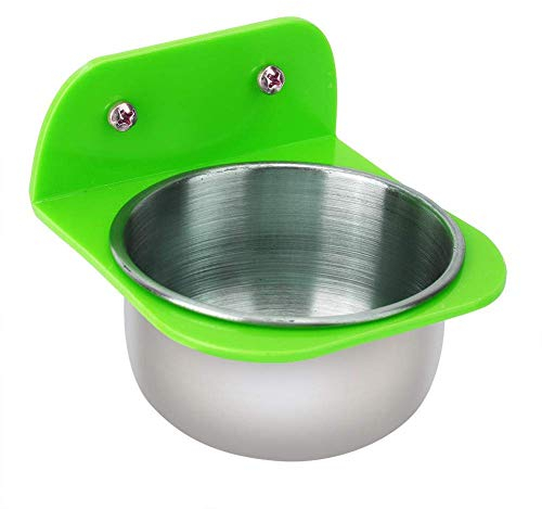 Bird Cage Feeder, Stainless Steel Food Water Bowls with plastic holder Parrot Feeding Bowls Cup for Macaw African Greys Budgies Parakeet Cockatiels Conure Lovebird Finch(Green)