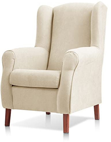 Sueños ZZZ Carla Fauteuil à oreilles tapissé en tissu anti-taches Couleur beige 104 x 77 x 75 cm Idéal pour lire, regarder la télévision ou allaiter