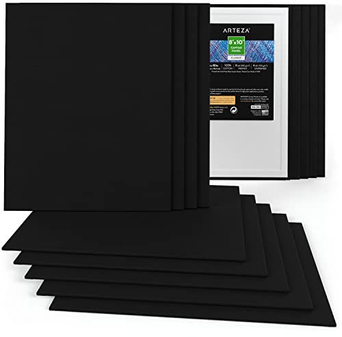 Arteza Malkarton, 20.3 x 25.4 cm, 14 Stück, schwarze Malpappe, grundierte Leinwand-Pappe 100% Baumwolle für Malerei, Acrylfarben, Ölfarben & nasse Kunstmedien, Leinwände für Profis & Hobbymaler