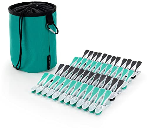 Hangerworld Lot de Sac à Pinces à Linge Robuste avec Mousqueton pour Suspendre & 48 Pinces à Linge en Plastique avec Poignée Souple (Turquoise | 20 x 15 cm)