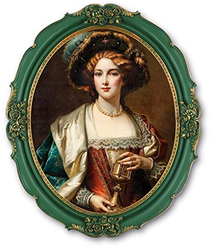 Oval bildram 30 x 14 antika fotoramar 35 x 28 cm mossgrön med guldkant, väggdekor