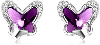 Sterling Silver Butterfly Stud Earrings, Butterfly Jewellery Birthday Gifts for Women Girls Her Daughter (Purple)