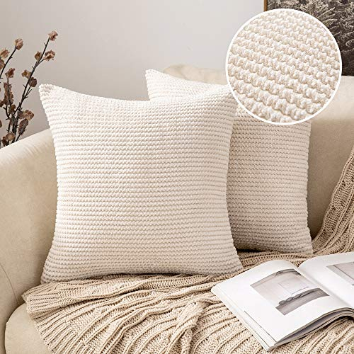 MIULEE 2er Set Kissenbezug Zierkissen Zierkissenbezug Kissenbezüge Kissenhülle Kordsamt Sofakissen Deko Couchkissen Bezug Dekokissen Weich Vintage für Bett Wohnzimmer 45x45 cm Cremeweiß