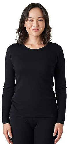 LAPASA Damen 100% Merinowolle Thermo Unterhemd, Premium Merino Wolle Thermounterwäsche, warmes Rundhals Langarmshirt Langarmpullover (L48)