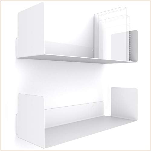 UNITURE® - 2er Set - Modernes Wandregal Weiß - 2x42 cm Bücherregal schwebend, Bilderleiste weiß