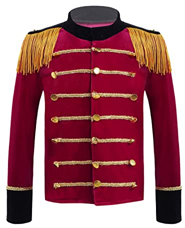 dPois Enfant Garçon Fille Veste Cirque Manches Longues Déguisement Dompteuse Manteau Présentatrice Mascarade Costume Carnaval Noël Rouge 15-16 Ans