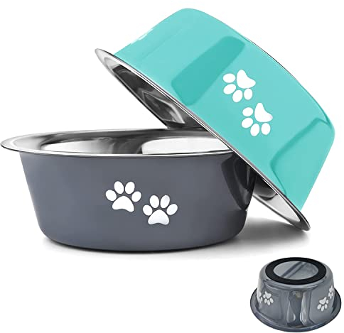 YUDANSI 2020ml Dog Bowls 2 Pack Large Dogs Feeding Bowls Food Water Bowls with Non-Slip Silicone Sole, Stainless Steel Dog Dishes Elevated Raised Pet Feeder