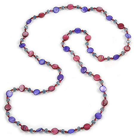 Avalaya Shell Crystal Bead Long Necklace in Purple Blue/Burgundy/116cm L