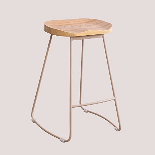 SKLUM Barhocker aus Stahl und Ulmenholz Neicol Beige Leinen ↑65 cm