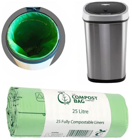 The Compost Bag Company 25 Litres x 25 Compostable 25L Bin Liners, Biodegradable Bin Liners for Garden, Kitchen, Office and House, 100% Biodegradable Bin Bags 25 Litre (Green)