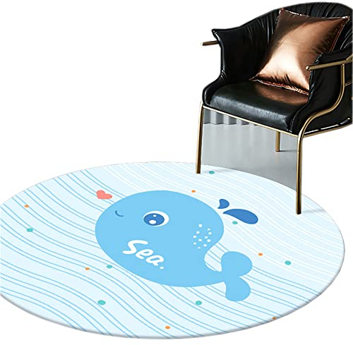 Teppiche Rund Kinderteppiche Shaggy Teppich Polypropylen Webmaschine Marine Meer Delfin Schildkröte Teppich Kurzflor Wohnzimmer Weiche Haptik Strapazierfähig Rug(Blau1,140x140cm)