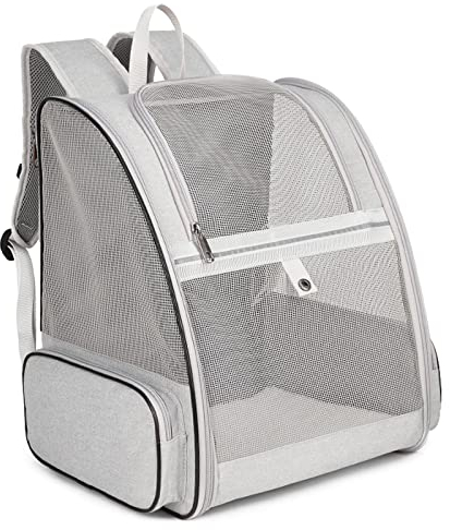 ALLSOPETS Hunderucksack Atmungsaktiver Haustier Rucksack für Kleine Katzen Hunde Welpen Faltbarer Katzenrucksack mit Sicherheitsgurten Ideal für Reisen Wandern Outdoor (Hellgrau)