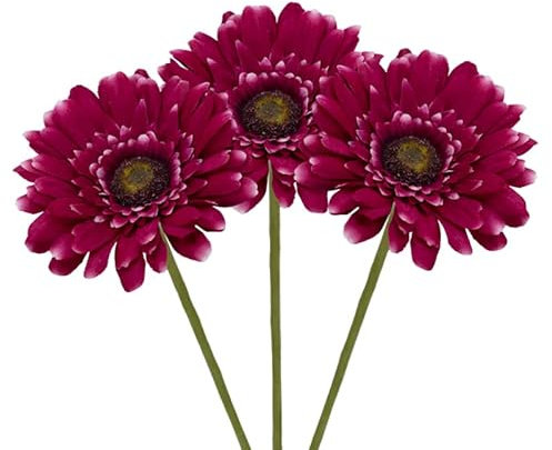 Virsus 3 Gerbere Artificiali Margherite Giganti in Tessuto 8013, Fiori finti, gambo lungo, composizione floreale decorazioni, bouquet nozze regalo matrimonio, feste eventi, Vari Colori (Fucsia)