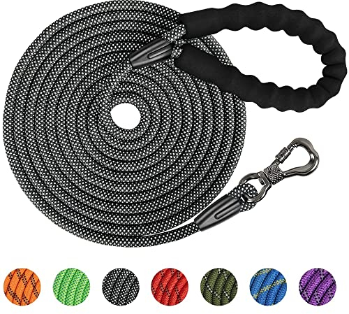 X XBEN Longe pour Chien 3M, Laisse de Dressage pour Chiens, Laisse pour Chien avec Poignée Confort et Mousqueton Verrouillable, Longe Chiens Robuste pour Petits, Moyens et Grands, Noir