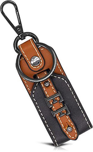 Dolphin Schlüsselanhänger personalisiert - Hochwertiger Kunst Leder Schlüssel Anhänger mit Wunsch-Initialen - für Sie & Ihn (Metall: Chrom-Anthrazit/Leder Imitat: schwarz/cognac)