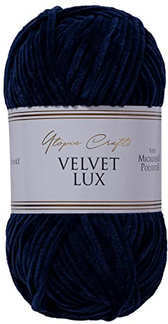 Utopia Crafts Velvet Lux Chenille-Garn, superweich, grob, zum Stricken und Häkeln, 100 g – 110 m, Mitternachtsblau