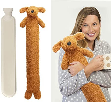 ADEPTNA Extra Long Hot Water Bottle with Sherpa Animal Character with Soft Plush Faux Fur Cover - Soft Comfortable Safe and Keep Warm