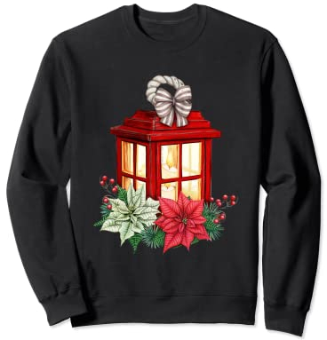 Poinsettia Navidad flor planta vela linterna luz Sudadera