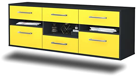 Lqliving TV-Board Lowboard Arlington, Wandmontiert, Korpus in anthrazit matt, Front im trendigem Gelb (136x47x35cm), mit Metall Griffen, Made in Germany