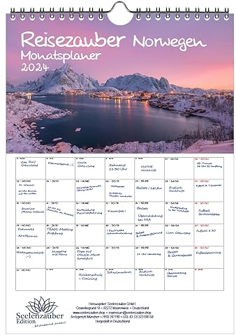 Reisezauber Norwegen Planer DIN A4 Kalender für 2024 Oslo Reise Urlaub - Geschenkset Inhalt: 1x Kalender, 1x Weihnachtskarte (insgesamt 2 Teile)