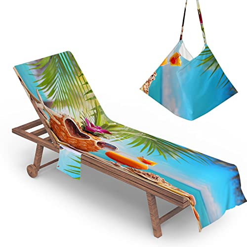 Highdi Sun Lounger Towels with Pockets, 3D Beach Sunbed Towels, Beach Chair Cover Towel, Chaise Lounge Towel Cover, Lounger Mate Beach Towel for Garden Pool (75x210cm,Pineapple)