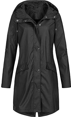 Générique Damen-Trenchcoat aus wasserabweisendem Wachs, Jacke, wasserdicht, mit Reißverschluss, winddicht, atmungsaktiv, für Frühling, Herbst, Schwarz, 42