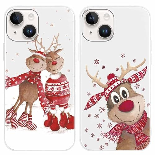 Yoedge 2 Pezzi Natale Cover per Apple iPhone 15 PRO 6,1, Custodia Silicone con Addobbi Disegni Modello Aesthetic Regalo Donna Christmas Case, Antiurto Custodie per iPhone 15 PRO, Alce