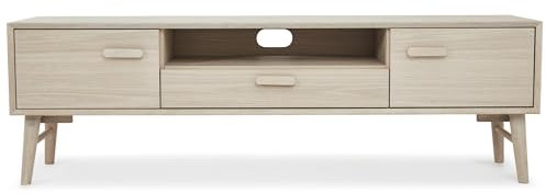 Furnhouse Porto TV-Schrank 160 cm breit Eichenoptik – Skandinavisches Lowboard aus massiver Eiche mit Weiß-Öl Finish mit Soft-Close-System – 2 Türen, 1 Schublade – TV-Board für Fernseher bis 65 Zoll