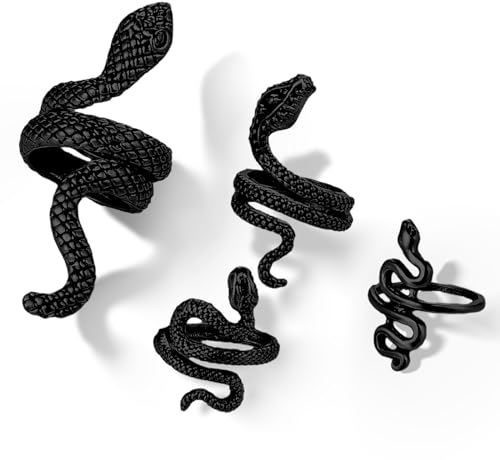TIESOME Schlangenring für Frauen, 4pcs Vintage Schlange Offene Ringe, Tier Fingergelenk Stapelbare Ringe Knöchelringe Schmuck für Frauen und Mädchen (Schwarz)