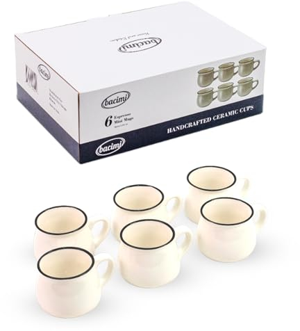 Bacimi® Mini-Espresso-Kaffeetassen aus Keramik (Set mit 6 Stück, 90 ml), kleine Trinkbecher, spülmaschinen- und mikrowellengeeignet, moderne Tassen im Diner-Stil, für Kaffee, Tee, Kakao, Milch und