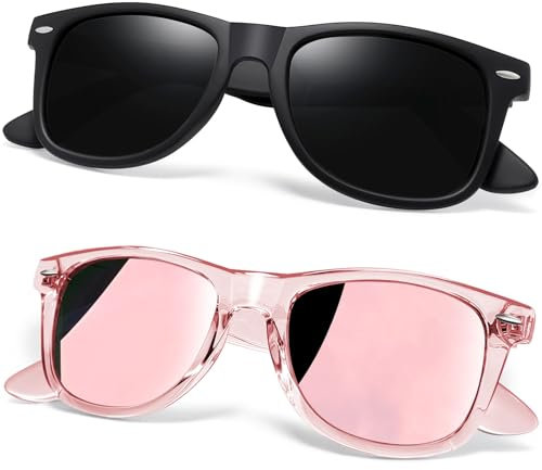 Joopin Lunettes de Soleil Polarisées Homme et Femme Lunette Solaire Polarisante Style Rétro pour Conduire Voyager(Noir+Rose)