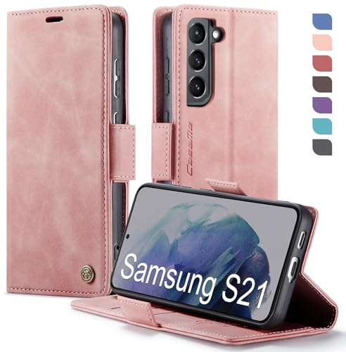 XYGLOW Coque pour Samsung Galaxy S21 Etui Housse【RFID Blocage】 Premium en Cuir PU Pochette de Portefeuille Fermeture Magnetique Flip Case Rabat Clapet pour Samsung S21 5G Étui 6,2 Pouces,Rose