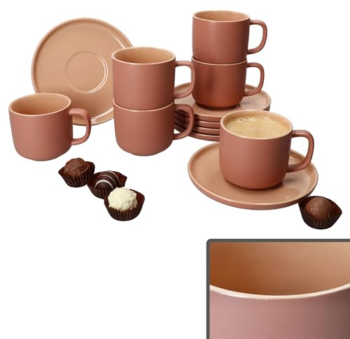 Ritzenhoff & Breker 6er Set Jasper Kaffeetassen mit Untertassen Puder I für 6 Personen I Steingut-Set für Frühstück & Kaffee I Je 6x Teetassen 170ml, Höhe 7cm & Untertassen I Geschirr für Zuhause