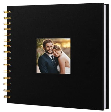 Hiwhy Scrapbook Fotoalben Leineneinband 20,5x20,5 cm 40 Seiten Hardcover Kraft Weiß Seiten Erinnerung Scrapbooking Buch für Hochzeit Reise Baby Dusche Gästebuch, Schwarz
