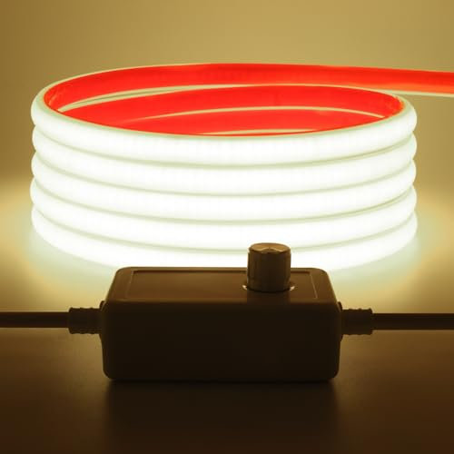 Wisada AC220-240V Dimmbar COB Neon LED Band 16M,Wasserdicht IP65 Kaltweiß Neon LED Leuchtband Selbstklebend, 288LEDs/m Superhell FCOB Streifen(Schnitt alle 50cm) Flexible LED Strip für Weihnachten